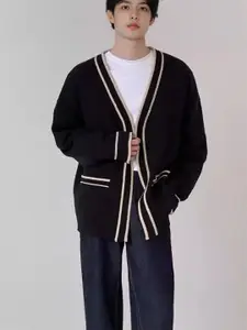 StyleCast x Revolte Men Lapel Collar Front-Open Sweaters