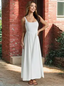 bebe White Square Neck Sleeveless Fit & Flare Maxi Dress