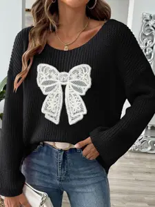 StyleCast x Revolte Women Self Design Round Neck Pullover Sweater