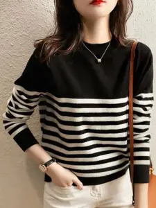 StyleCast Women Striped Round Neck Pullover