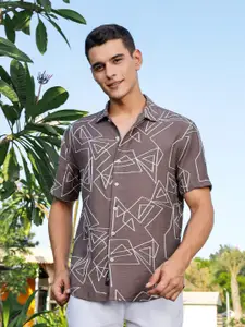 Thomas Scott Men Premium Regular Fit Short Sleeves Spread Collar Embroidered Shirt