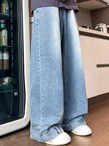 StyleCast x Revolte Men Wide Leg Light Fade Jeans