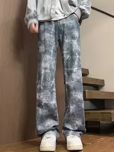 StyleCast x Revolte Men Wide Leg Light Fade Printed Jeans