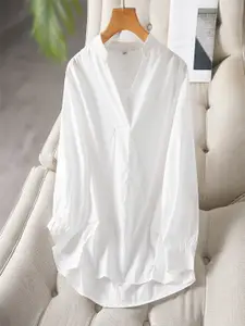 StyleCast Women Solid Mandarin Collar Cotton Casual Shirt