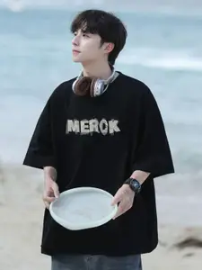 StyleCast Men Typography Printed Round Neck Pure Cotton Oversized T-shirt