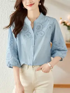 StyleCast Women High Neck Schiffli Cotton Top