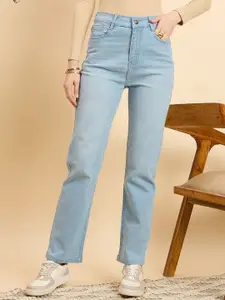 Mast & Harbour Women Straight Fit High-Rise Cotton Jeans
