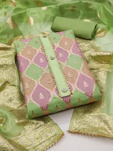 Panzora Floral Woven Design Organza Unstitched Dress Material