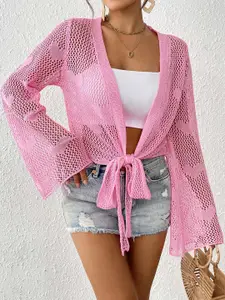 StyleCast x Revolte Self Design Long Sleeves Tie-Up Shrug