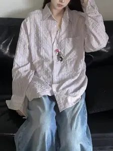 StyleCast Women Standard Oversized Fit Spread Collar Vertical Striped Casual Shirt