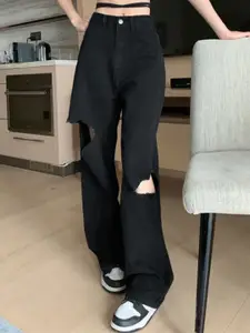 StyleCast Women Wide Leg High-Rise Highly Distressed Jeans