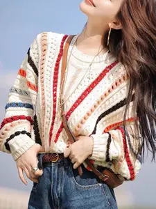 StyleCast Women Striped Open Knit Sweater Vest