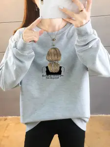 StyleCast x Revolte Graphic Printed Cotton Longline Sweatshirt