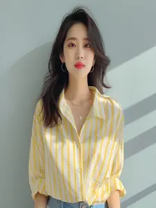 StyleCast Women Relaxed Fit Spread Collar Vertical Striped Casual Shirt