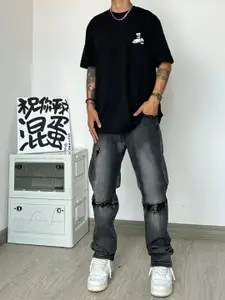 StyleCast x Revolte Men Printed Raw Edge T-shirt