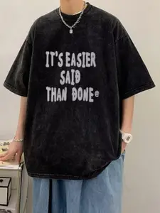 StyleCast Typography Printed Round Neck Pure Cotton Baggy T-shirt