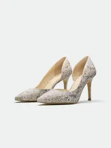 Oroh Women Textured Pointed Toe Stiletto Heel Pumps