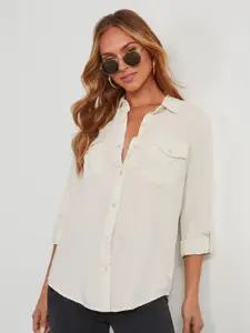 StyleCast Women Regular Fit Spread Collar Solid Cotton Casual Shirt