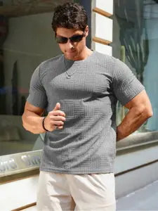 StyleCast x Revolte Men Self Design Round Neck T-shirt