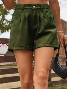 StyleCast Women Regular Fit Olive Green Denim Shorts
