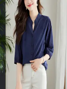 StyleCast Women Solid Mandarin Collar Cotton Casual Shirt