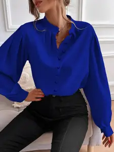 StyleCast Mandarin Collar Puffed Sleeve Shirt Style Top