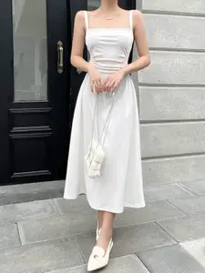 StyleCast White Square Neck A-Line Midi Dress