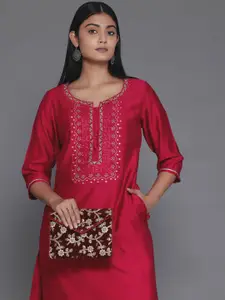 Libas Women Floral Yoke Design Mirror Work Kurta