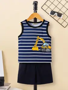 INCLUD Boys Striped Round Neck T-shirt With Shorts