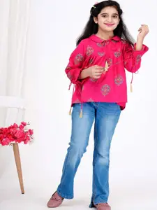 DMP FASHION Floral Print Tie-Up Neck Top