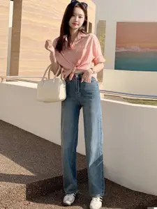 StyleCast Women Straight Fit High-Rise Heavy Fade Jeans