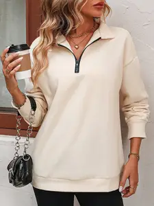 StyleCast Beige Shirt Collar Long Sleeves Pullover