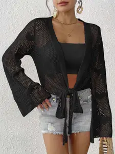 StyleCast x Revolte Self Design Long Sleeves Tie-Up Shrug