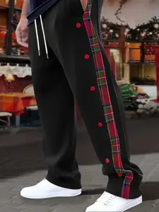 StyleCast x Revolte Men's Checked Side Stripe Mid-Rise Joggers
