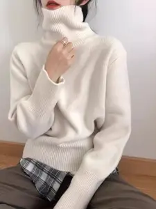 StyleCast Women Ribbed Turtle Neck Long Sleeves Pullover Sweaters