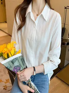 StyleCast Women Relaxed Fit Spread Collar Solid Cotton Casual Shirt