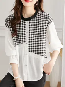 StyleCast Women Checked Mandarin Collar Cotton Relaxed Fit Casual Shirt