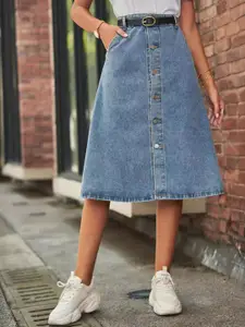 StyleCast Denim A-Line Midi Skirt