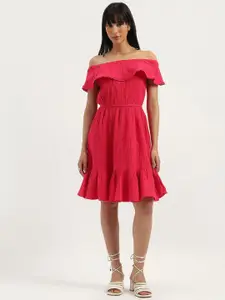 United Colors of Benetton Print Off-Shoulder Fit & Flare Dress