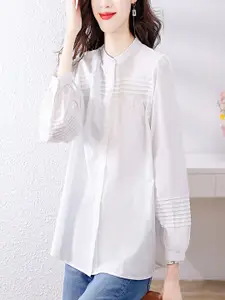 StyleCast Women Solid Band Collar Cotton Casual Shirt