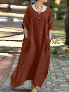 StyleCast Women Round Neck A-Line Maxi Dress
