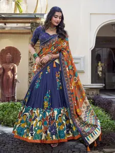 LOOKNBOOK ART Printed Tusser Silk Ready to Wear Lehenga & Unstitched Choli With Dupatta