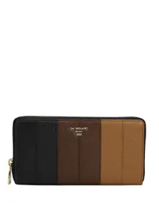 Da Milano Women Striped Zip Detail Leather Zip Around Wallet