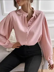 StyleCast Solid Shirt Style Cuffed Sleeves Top