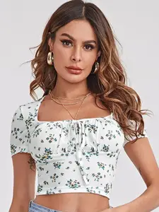 StyleCast Women Floral Print Square Neck Crop Top