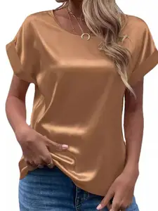 StyleCast Women Round Neck Roll-Up Sleeves Top