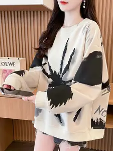 StyleCast x Revolte Women Abstract Printed Round Neck Cotton Pullover Sweatshirt