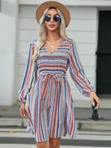 StyleCast White & Blue Ethnic Printed A-Line Dress