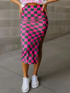 StyleCast Women Checked Pencil Midi Skirt