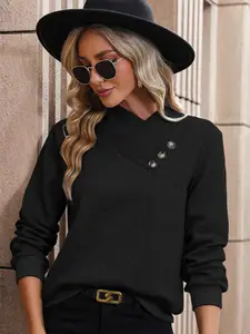 StyleCast Black V-Neck Jacquard Sweatshirt